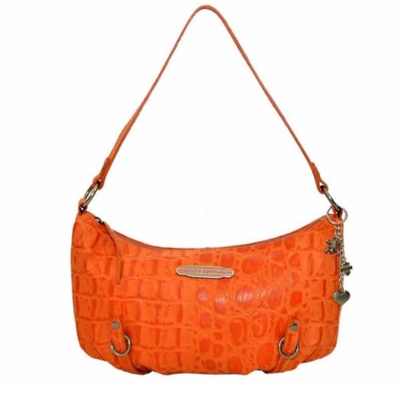 Harley-Davidson Handbags - Harley Davidson Orange Croc Embossed Shoulder Bag Leather Croco Collection